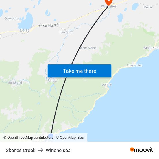 Skenes Creek to Winchelsea map