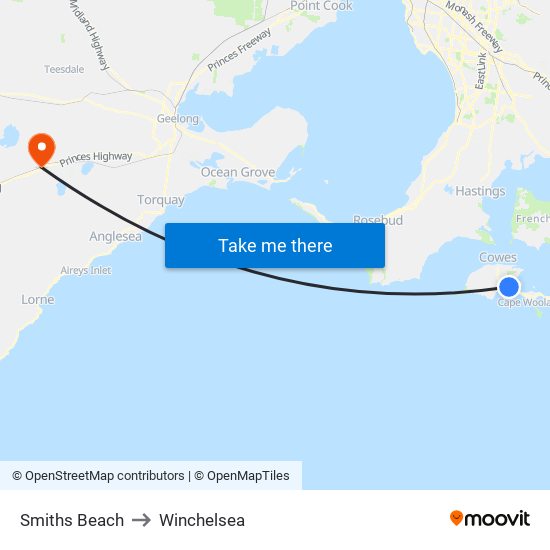 Smiths Beach to Winchelsea map