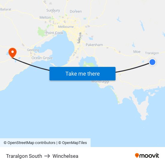 Traralgon South to Winchelsea map