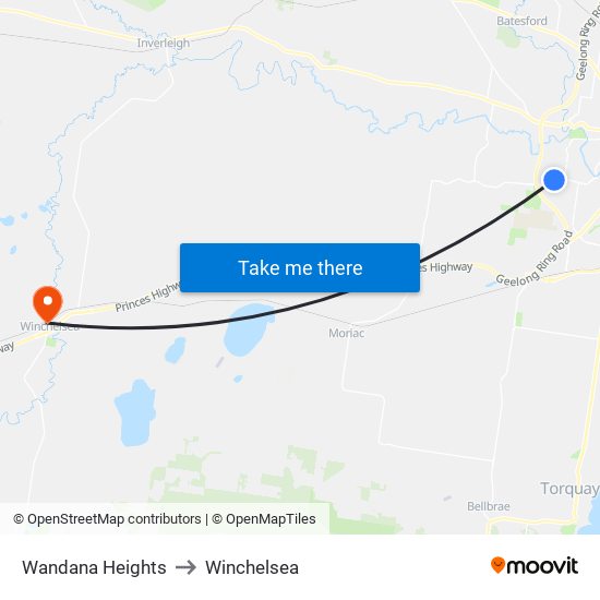 Wandana Heights to Winchelsea map