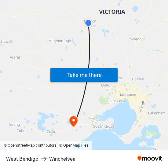West Bendigo to Winchelsea map