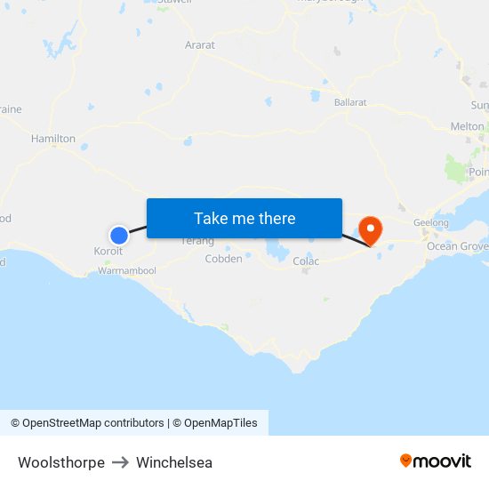 Woolsthorpe to Winchelsea map