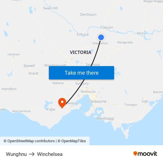 Wunghnu to Winchelsea map