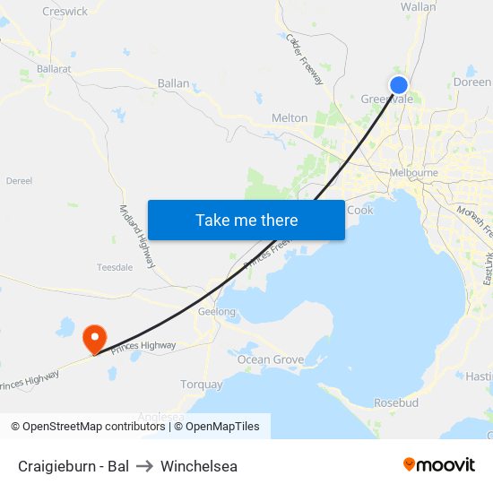 Craigieburn - Bal to Winchelsea map