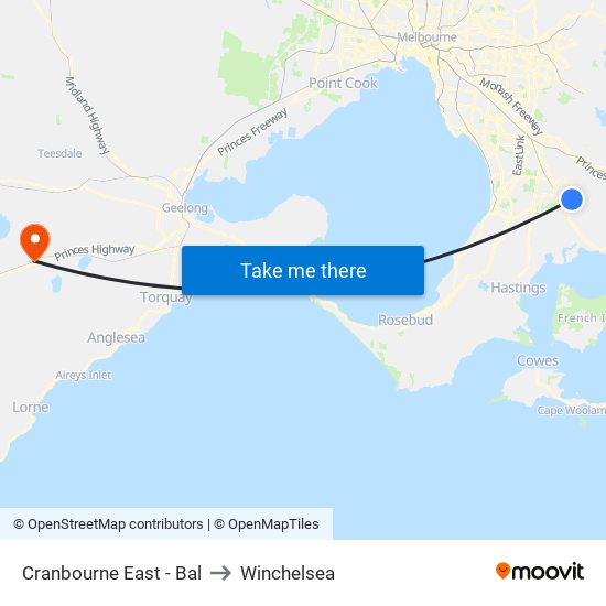 Cranbourne East - Bal to Winchelsea map