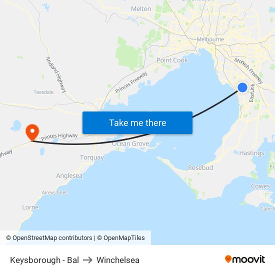 Keysborough - Bal to Winchelsea map