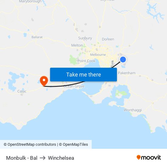 Monbulk - Bal to Winchelsea map