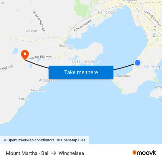 Mount Martha - Bal to Winchelsea map