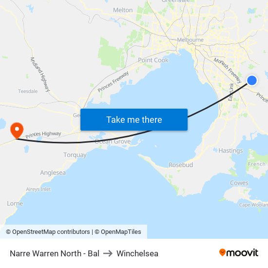 Narre Warren North - Bal to Winchelsea map