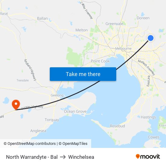 North Warrandyte - Bal to Winchelsea map