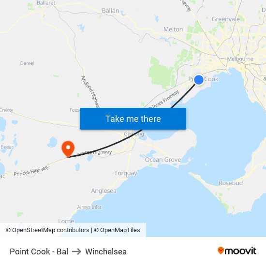 Point Cook - Bal to Winchelsea map