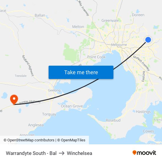 Warrandyte South - Bal to Winchelsea map