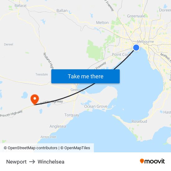 Newport to Winchelsea map