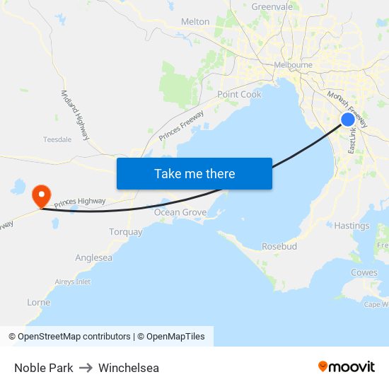 Noble Park to Winchelsea map