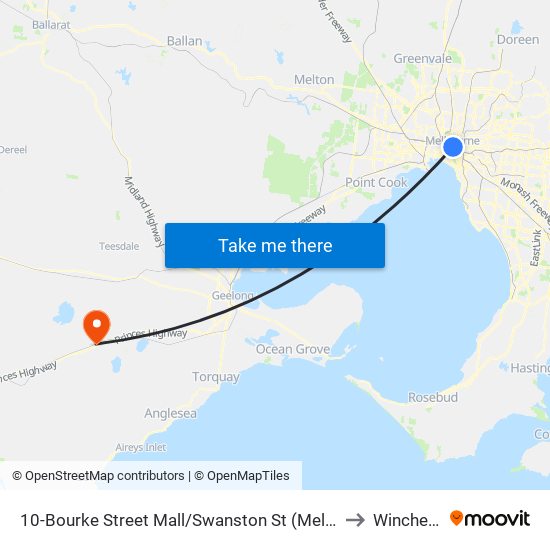 10-Bourke Street Mall/Swanston St (Melbourne City) to Winchelsea map