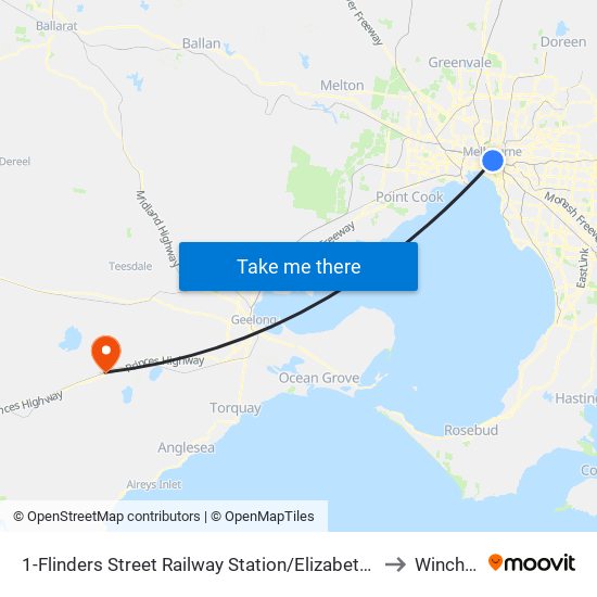 1-Flinders Street Railway Station/Elizabeth St (Melbourne City) to Winchelsea map