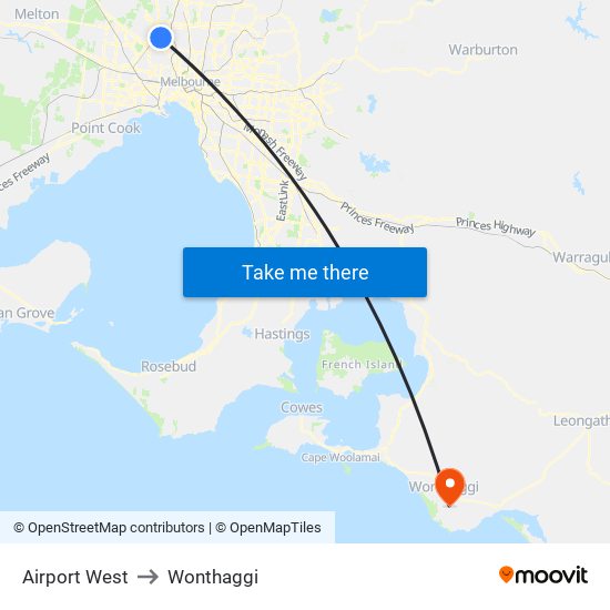 Airport West to Wonthaggi map