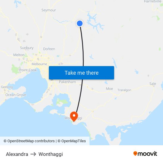 Alexandra to Wonthaggi map