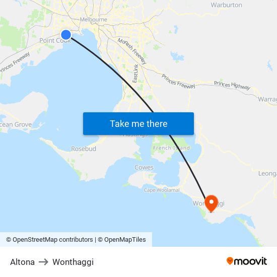 Altona to Wonthaggi map