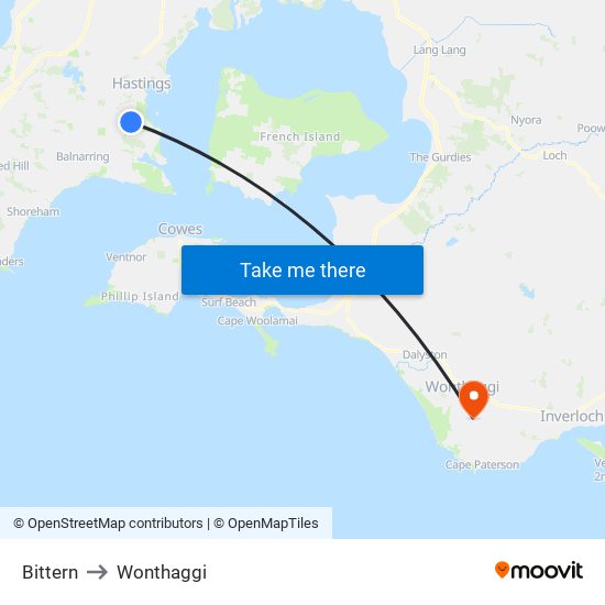 Bittern to Wonthaggi map