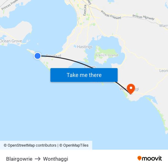 Blairgowrie to Wonthaggi map