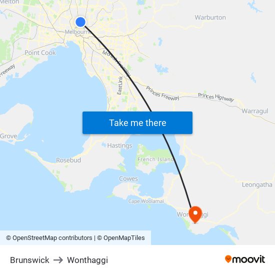 Brunswick to Wonthaggi map