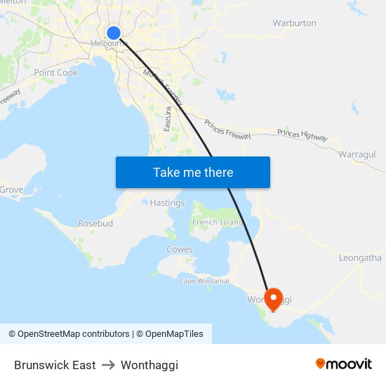 Brunswick East to Wonthaggi map