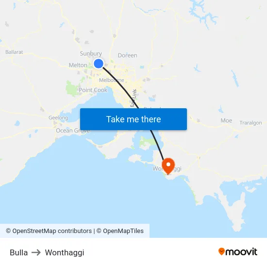 Bulla to Wonthaggi map