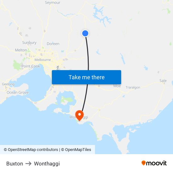 Buxton to Wonthaggi map