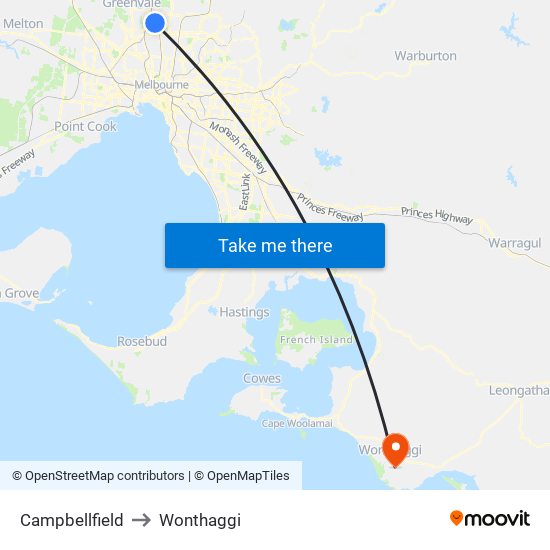 Campbellfield to Wonthaggi map