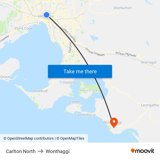 Carlton North to Wonthaggi map