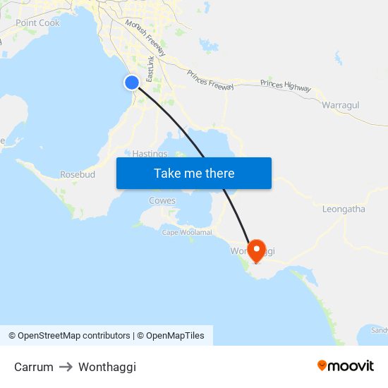 Carrum to Wonthaggi map