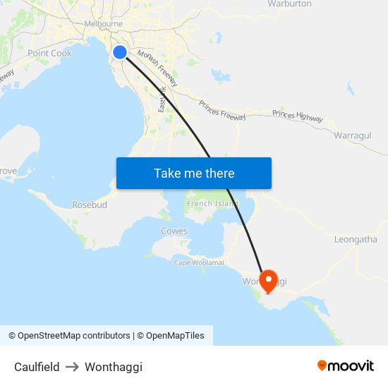 Caulfield to Wonthaggi map