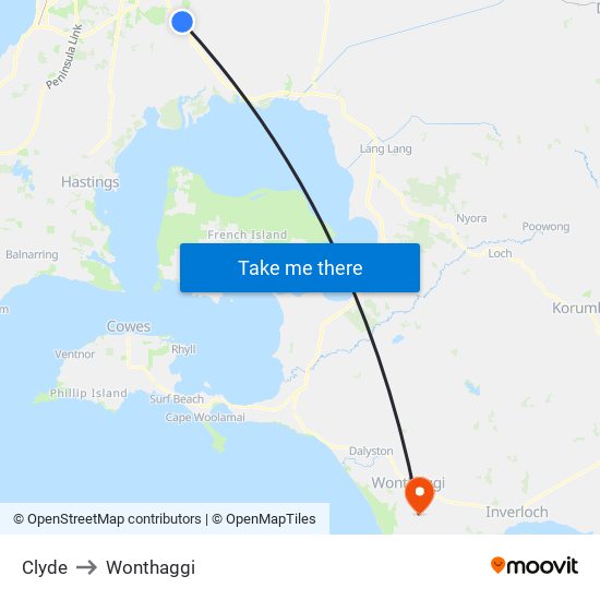 Clyde to Wonthaggi map