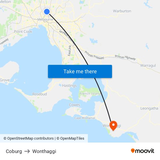Coburg to Wonthaggi map