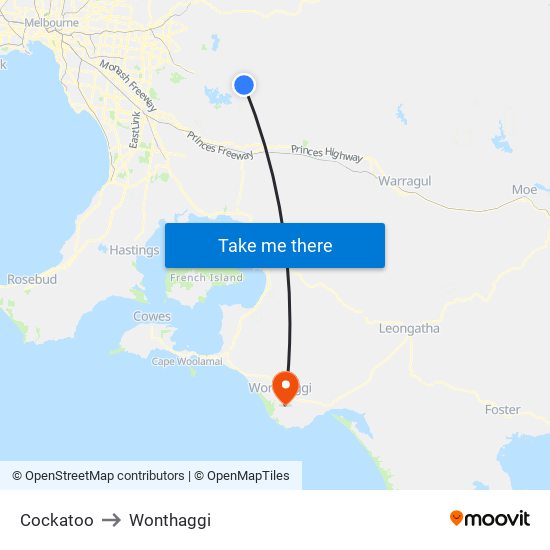 Cockatoo to Wonthaggi map