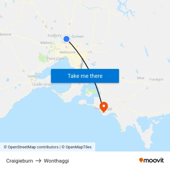 Craigieburn to Wonthaggi map