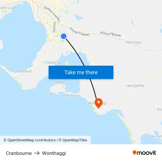 Cranbourne to Wonthaggi map