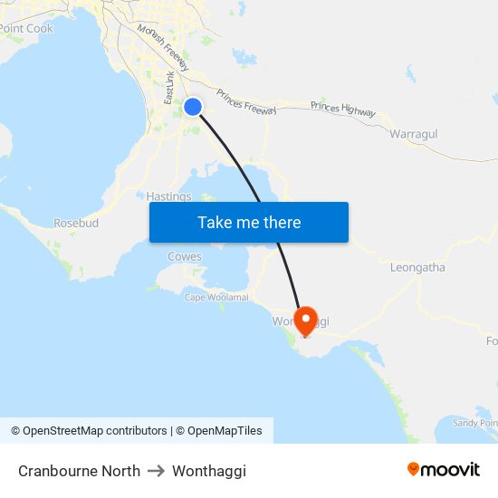 Cranbourne North to Wonthaggi map