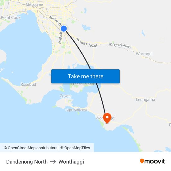 Dandenong North to Wonthaggi map