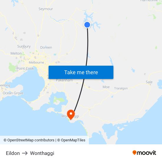 Eildon to Wonthaggi map