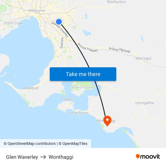 Glen Waverley to Wonthaggi map