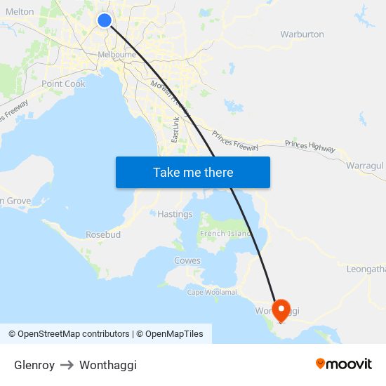 Glenroy to Wonthaggi map