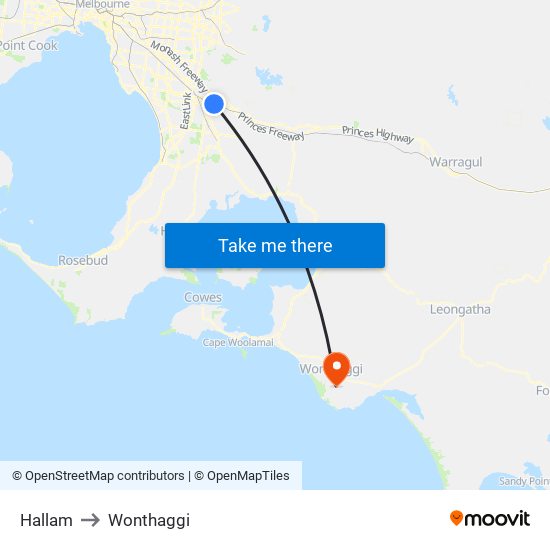 Hallam to Wonthaggi map