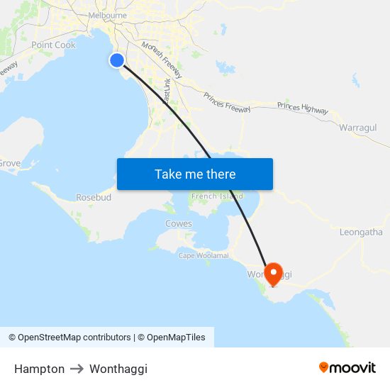 Hampton to Wonthaggi map