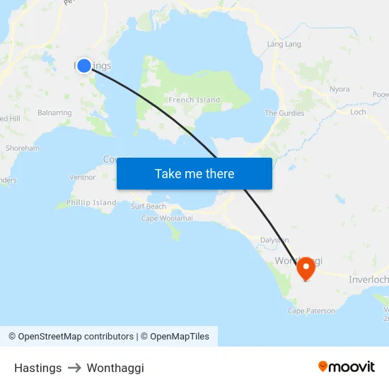 Hastings to Wonthaggi map