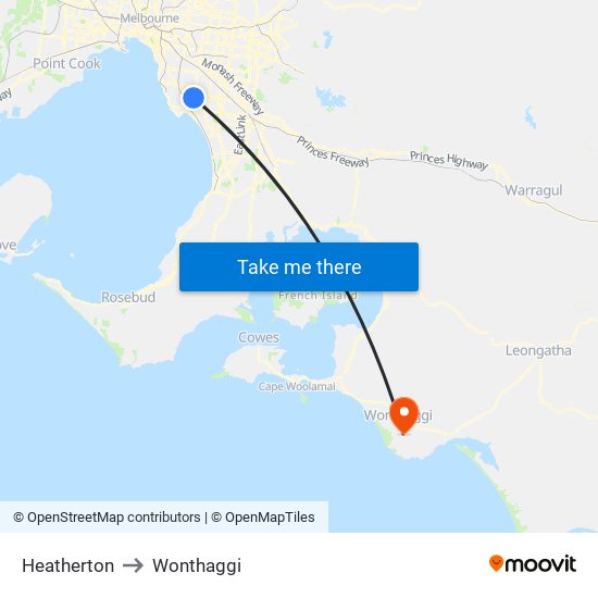 Heatherton to Wonthaggi map