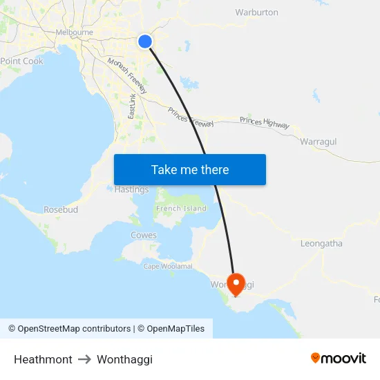 Heathmont to Wonthaggi map