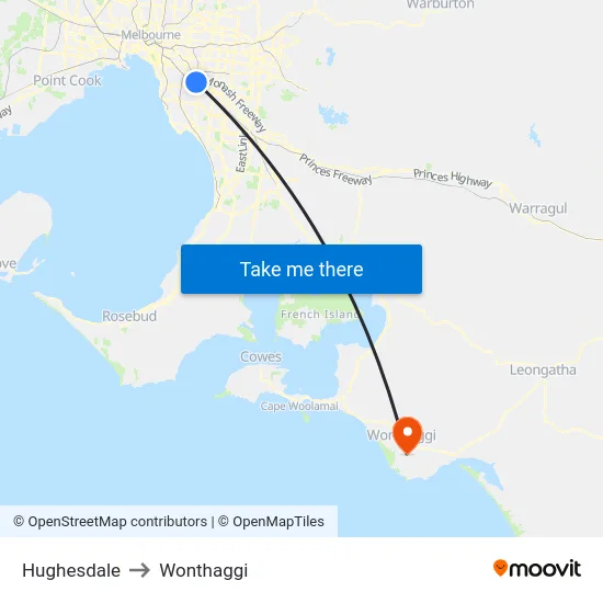 Hughesdale to Wonthaggi map