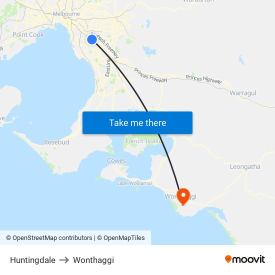 Huntingdale to Wonthaggi map